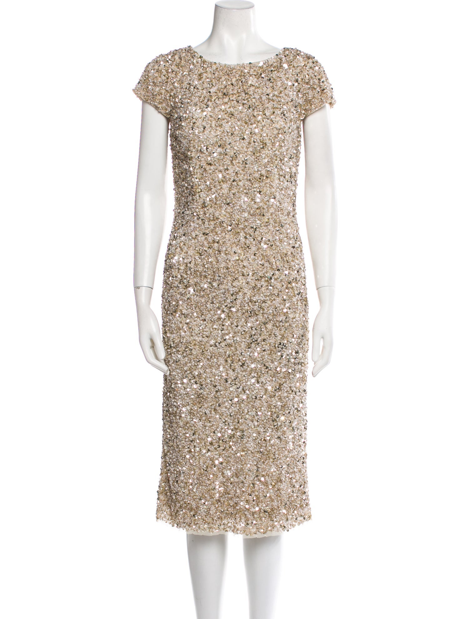 Theia Bateau Neckline Midi Length Dress